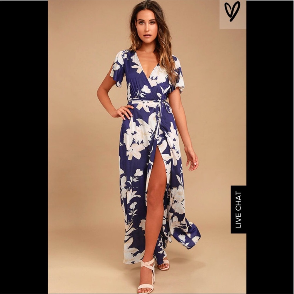 AZALEA REGALIA BLUE FLORAL PRINT WRAP MAXI DRESS